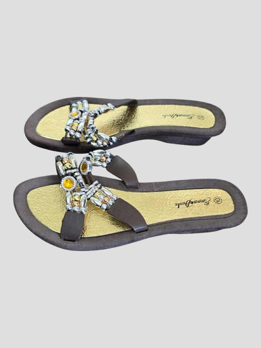 Emma Brooke Gold Jeweled Beaded Sandals slide Summer Womens 10